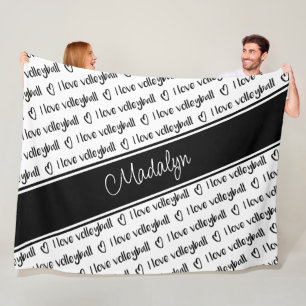 Schwarz weißes Textmuster Ich liebe Volleyball Fleecedecke