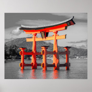 Schwarz-weißes Torii Gate Padoga Japan Picture Poster