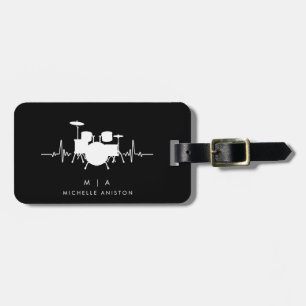 Schwarz-weißes Trommeln Heartbeat Monogramm Gepäckanhänger