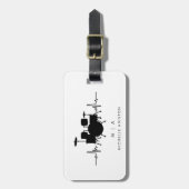 Schwarz-weißes Trommeln Heartbeat Monogramm Gepäckanhänger (Vorderseite vertikal)