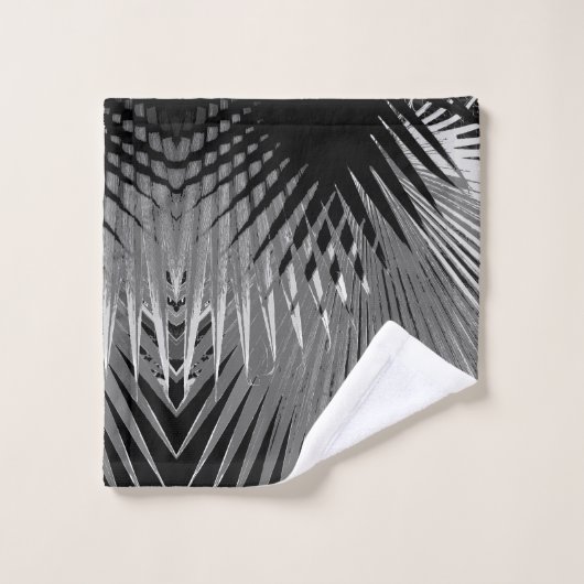 Schwarz-weißes tropisches Palme-Blatt-Bad-Tuch-Set Badhandtuch Set (Waschlappen)