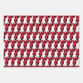 Schwarz-weißes Tuxedo Kitty Design Packpapier Geschenkpapier Set