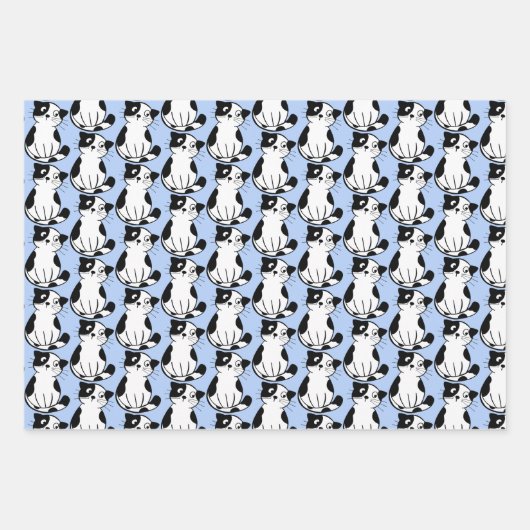 Schwarz-weißes Tuxedo Kitty Design Packpapier Geschenkpapier Set (Vorderseite 3)