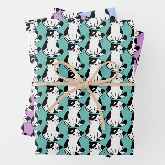 Schwarz-weißes Tuxedo Kitty Design Packpapier Geschenkpapier Set (Beispiel)