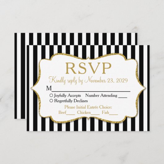 Schwarz-weißes UAWG-Hochzeitsmahl RSVP Karte (Vorne/Hinten)
