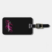 Schwarz-weißes und Extravagantes rosa Skript Mit M Gepäckanhänger (Vorderseite horizontal)