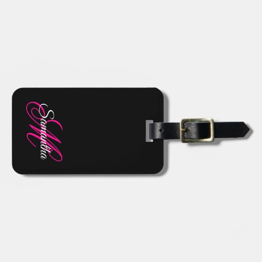 Schwarz-weißes und Extravagantes rosa Skript Mit M Gepäckanhänger (Vorderseite horizontal)