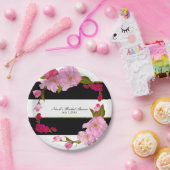 Schwarz-weißes und Gold Modernes Party mit Blumenm Pappteller (Party)