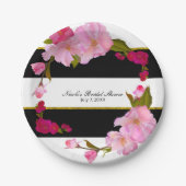 Schwarz-weißes und Gold Modernes Party mit Blumenm Pappteller (Vorderseite)