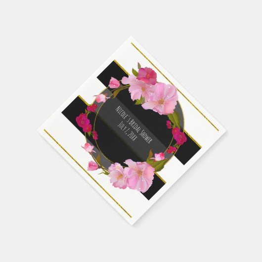 Schwarz-weißes und Gold Modernes Party mit Blumenm Serviette (Ecke)