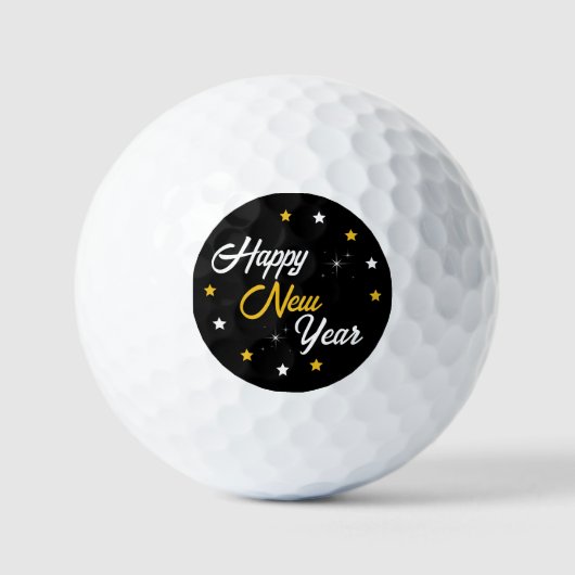 Schwarz-weißes und goldenes Glück Neues Jahr Golfball (Vorderseite)