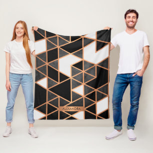 Schwarz-weißes und goldenes Mosaik Fleecedecke