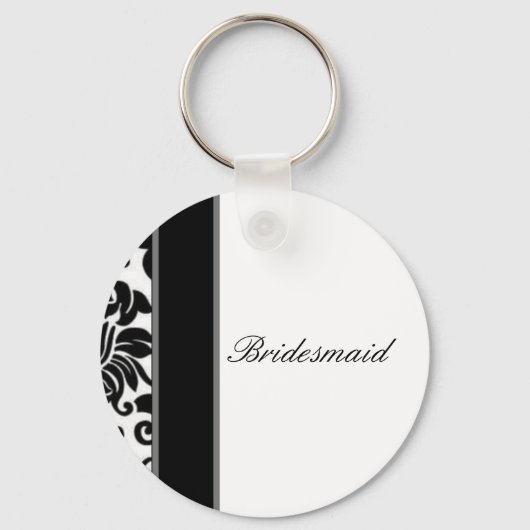 Schwarz-weißes und graues Damast-Hochzeitszitz-Set Schlüsselanhänger (Vorderseite)