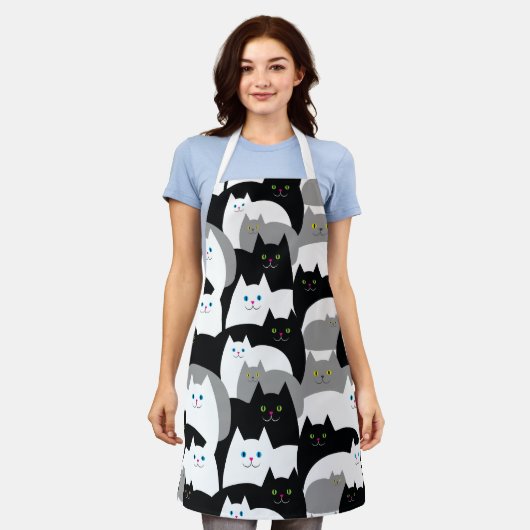 Schwarz-weißes und graues Muster Schürze (Getragen)