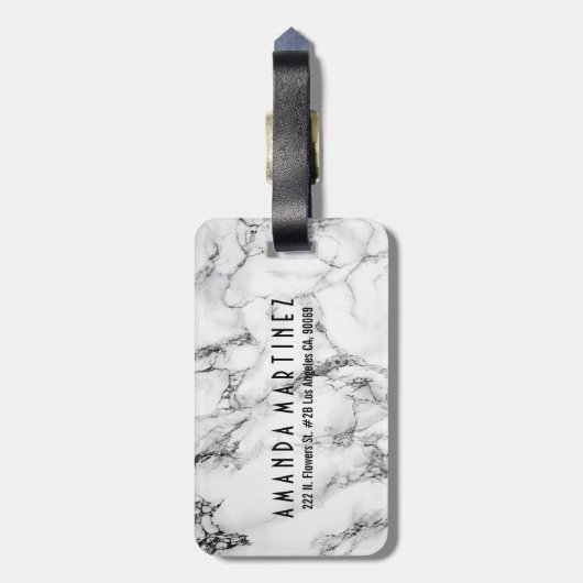 Schwarz-weißes und hellgraues Marmorsteinmuster Gepäckanhänger (Rückseite vertikal)
