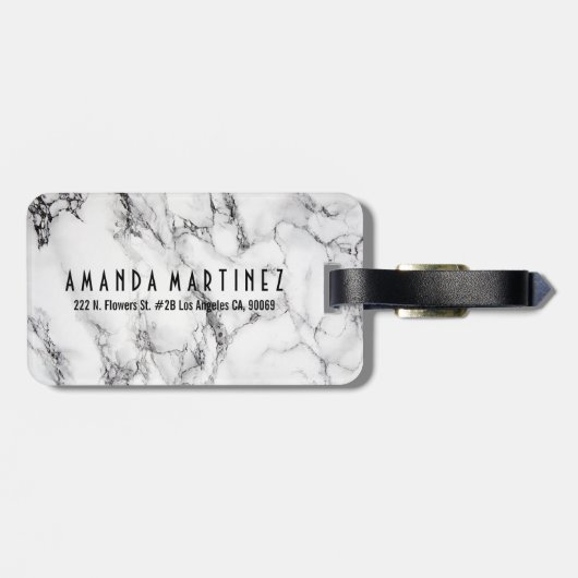 Schwarz-weißes und hellgraues Marmorsteinmuster Gepäckanhänger (Rückseite horizontal)