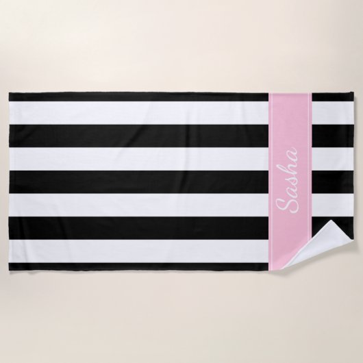 Schwarz-weißes und rosa gestreiftes Badetuch (Vorderseite)