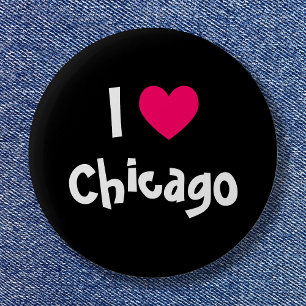 Schwarz-weißes und rosa Herz I Liebe Chicago Button