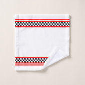 Schwarz-weißes und rot akzentriertes Rennen Badhandtuch Set (Waschlappen)