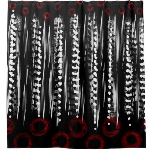 Schwarz-weißes und rotes abstraktes Badetuch Set Duschvorhang (Vorderseite)