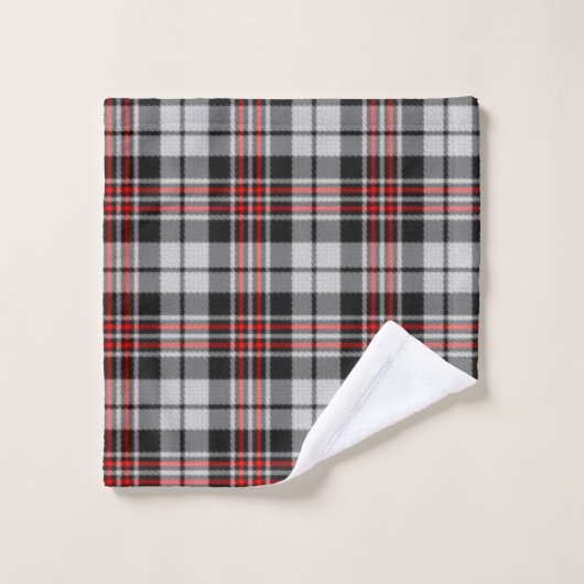Schwarz-weißes und rotes Kariertes Badetuch Set (Waschlappen)