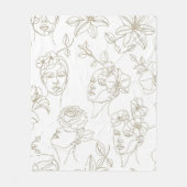 Schwarz-weißes vintage Blumen-Gesichtslinien-Muste Fleecedecke (Vorderseite)