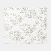 Schwarz-weißes vintage Blumen-Gesichtslinien-Muste Fleecedecke (Vorderseite (Horizontal))