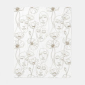 Schwarz-weißes vintage Blumen-Gesichtslinien-Muste Fleecedecke (Vorderseite)