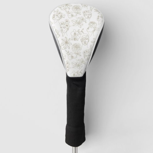 Schwarz-weißes vintage Blumen-Gesichtslinien-Muste Golf Headcover (Vorderseite)
