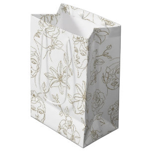 Schwarz-weißes vintage Blumen-Gesichtslinien-Muste Mittlere Geschenktüte