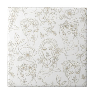 Schwarz-weißes vintage-blumen-Gesichtslinienmuster Fliese