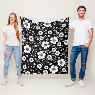 Schwarz-weißes vintage-blumen nahtloses Muster (1) Fleecedecke