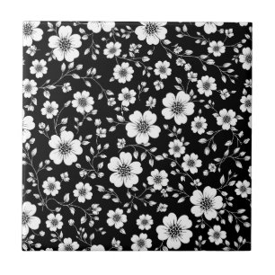 Schwarz-weißes vintage-blumen nahtloses Muster (1) Fliese