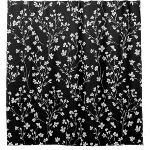Schwarz-weißes vintage-blumen nahtloses Muster (4) Duschvorhang
