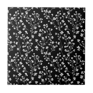 Schwarz-weißes vintage-blumen nahtloses Muster (4) Fliese
