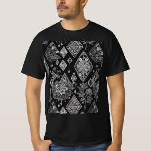 Schwarz-weißes vintage Blumen-Spitzen-Design T-Shirt