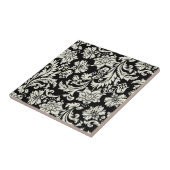 Schwarz-weißes vintage-blumiges Damastmuster Fliese (Seite)