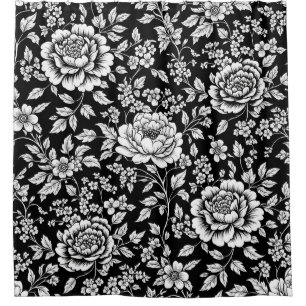 Schwarz-weißes vintage-blumiges nahtloses Muster ( Duschvorhang