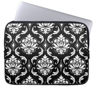 Schwarz-weißes Vintage-Damaskmuster Laptopschutzhülle