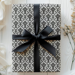 Schwarz-weißes vintage Damastmuster Geschenkpapier