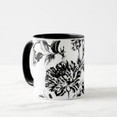 Schwarz-weißes Vintages botanisches BlumenToile Tasse (Vorderseite Links)