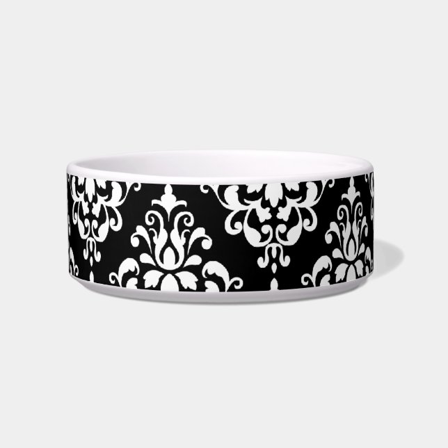 Schwarz-weißes Vintages Damast-Muster 1 Napf (Vorderseite)
