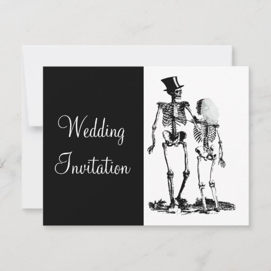 Schwarz-weißes Vintages Skelett Goth Wedding Einla Einladung (Vorderseite)