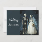 Schwarz-weißes Vintages Skelett Goth Wedding Einla Einladung (Vorderseite)