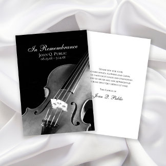 Schwarz-weißes Violine Musician Beerdigung Beileid Dankeskarte