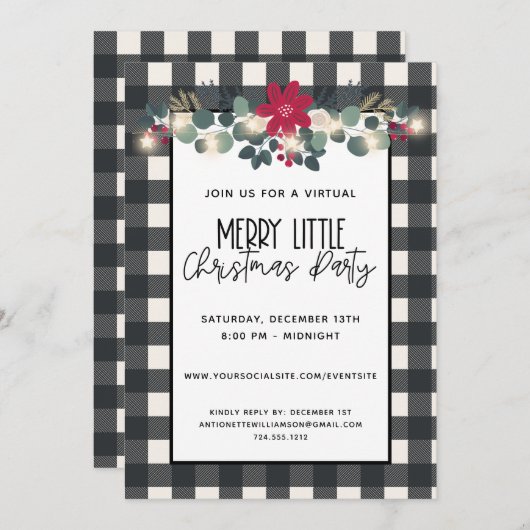 Schwarz-weißes Virtual Merry Little Christmas Part Einladung (Vorne/Hinten)