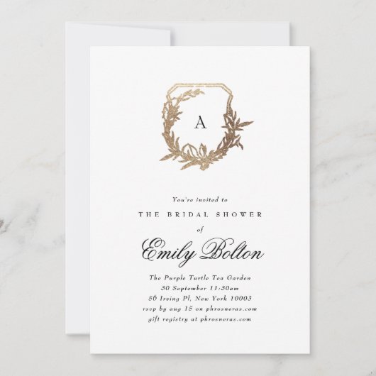 Schwarz-weißes Wappen aus Gold Brautparty Einladung (Vorderseite)