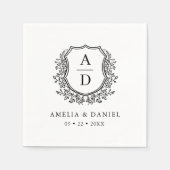 Schwarz-weißes Wappen Hochzeitsmonogramm Serviette (Vorderseite)