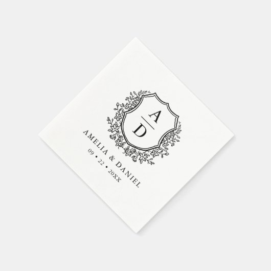 Schwarz-weißes Wappen Hochzeitsmonogramm Serviette (Ecke)