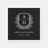 Schwarz-weißes Wappen Hochzeitsmonogramm Serviette (Vorderseite)